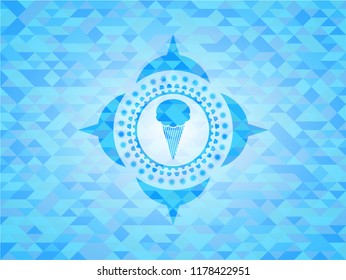 ice cream icon inside sky blue mosaic emblem