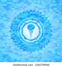 ice cream icon inside sky blue emblem with mosaic ecological style background