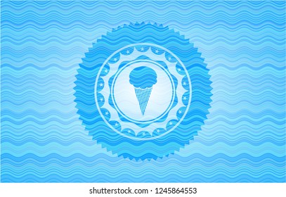 ice cream icon inside sky blue water emblem.