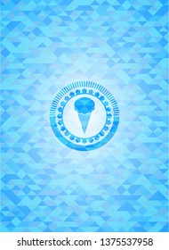 ice cream icon inside sky blue emblem with mosaic ecological style background