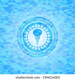 ice cream icon inside sky blue emblem with mosaic ecological style background
