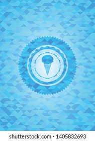 ice cream icon inside sky blue emblem with mosaic background