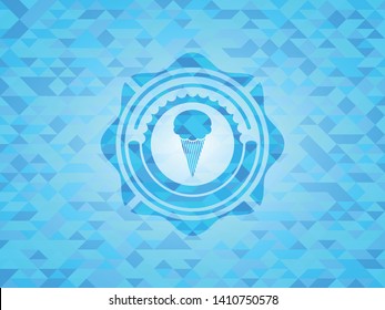 ice cream icon inside sky blue mosaic emblem