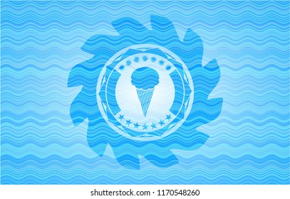 ice cream icon inside water wave concept style badge.