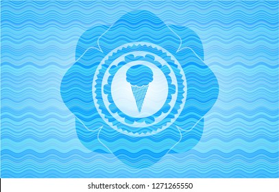 ice cream icon inside water wave badge background.