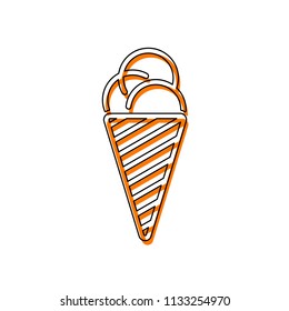 ice cream icon. Isolated icon consisting of black thin contour and orange moved filling on different layers. White background