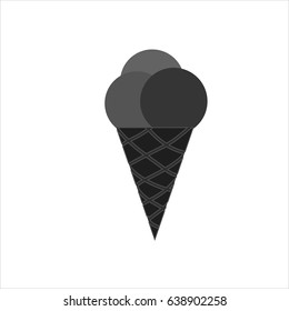 Ice cream icon. Isolated. Flat design. Vector illustration. Black, grey, white.