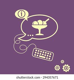 Ice cream icon and keyboard design elements. Line icons for application development, web page coding and programming, creative process