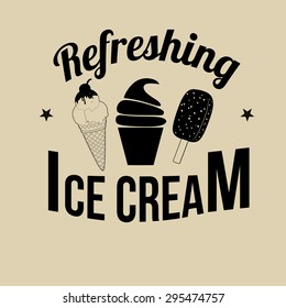 Ice Cream icon, label or stamp on retro style background, vector illustration