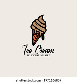 ice cream icon logo vector. chocolate ice cream in waffle cup sign