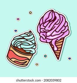 Ice Cream icon Logo Vector Sticker Hand Drawn. Free Vector