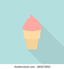 Ice cream icon with long shadow, flat style - Vector