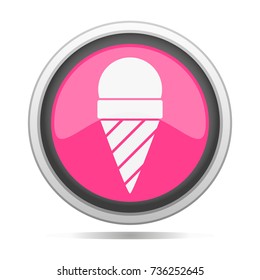 Ice Cream Icon Metal Round Button Vector Art Design Symbol Blue Background