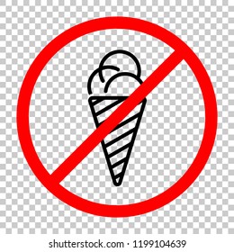 ice cream icon. Not allowed, black object in red warning sign with transparent background