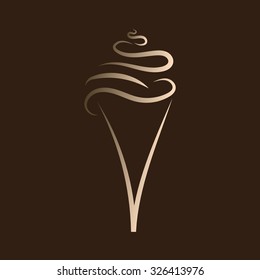 Ice cream icon on a brown background. Suitable for use in the menu of cafe and restaurant