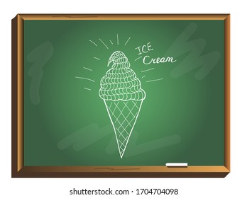 Ice cream icon on chalkboard background. gelato and ice cream logo. vector illustration with ice cream cone.