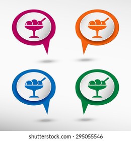 Ice cream icon on colorful chat speech bubbles