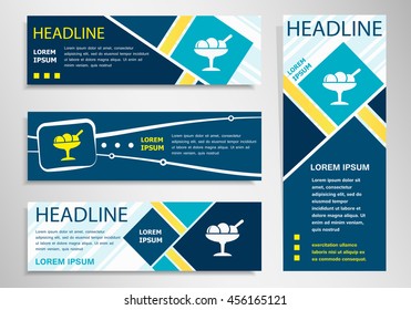Ice cream icon on horizontal and vertical banner. Ice cream symbol abstract banner, flyer design template.