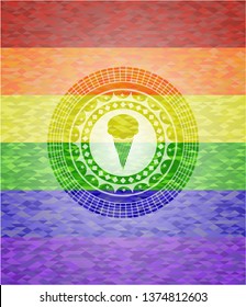 ice cream icon on mosaic background with the colors of the LGBT flag