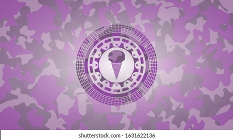 ice cream icon on pink camouflaged texture