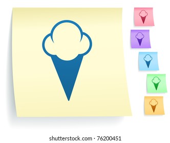 Ice Cream Icon on Post It Note Paper Collection Original Illustration