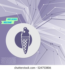 Ice Cream icon on purple abstract modern background. The lines in all directions. With room for your advertising. Vector illustration