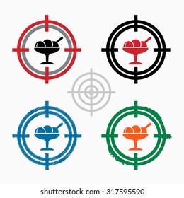 Ice cream icon on target icons background. Crosshairs icon. Vector illustration.