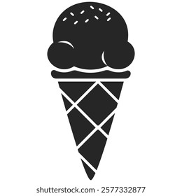 Ice cream icon on transparent background. Balls in waffle cone. Vector elements for minimal summer design, sweet snack illustration or logo. PNG