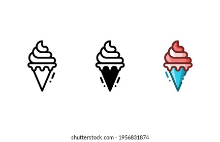 Ice cream icon. With outline, glyph, and filled outline styles