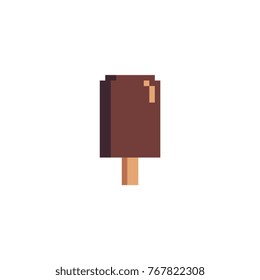 ?hocolate ice cream icon. Pixel art style. Isolated vector illustration. Game assets.