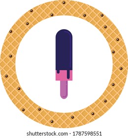 ice cream icon or or popsicle with chocolate filling. white background with yellow texture