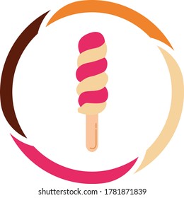 ice cream icon or ice cream popsicle. white background with colors circle.