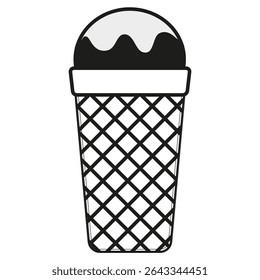 Ice cream icon. Scoop cone vector. Waffle dessert shape. Topping drip design.