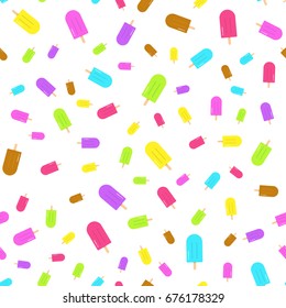 Ice cream icon seamless pattern with different size and color on white background.