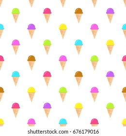 Ice cream icon seamless pattern with different size and color on white background.

