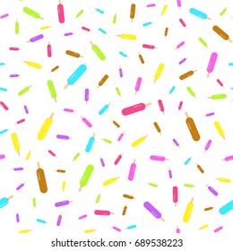 Ice cream icon seamless pattern with different size and color on white background.