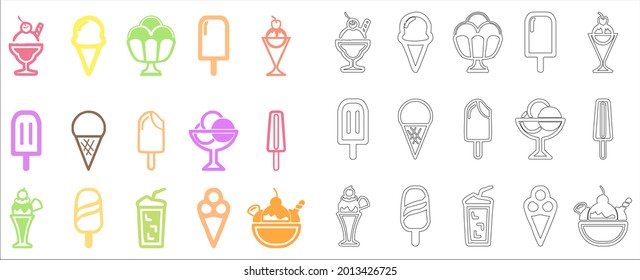 Ice cream icon set in black and color