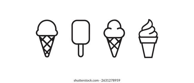 Ícone de sorvete com cones e picolé Vetor