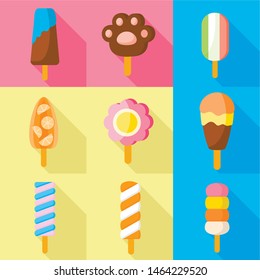 Ice cream icon set. Flat set of 9 ice cream vector icons for web design isolated on white background
