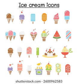 Ice cream icon set in flat color style