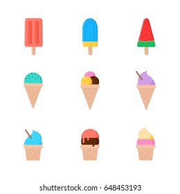 Ice cream icon set flat design vector, summer pattern