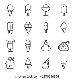 Ice cream icon set. Food and dessert concept. Thin line icon theme. Outline stroke symbol icons. White isolated background. Illustration vector.