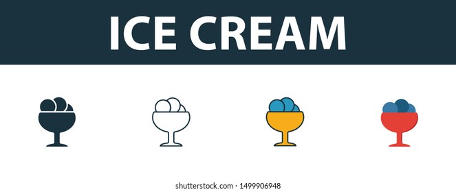 Ice Cream icon set. Four elements in diferent styles from party icon icons collection. Creative ice cream icons filled, outline, colored and flat symbols.