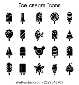 Ice cream icon set in glyph style