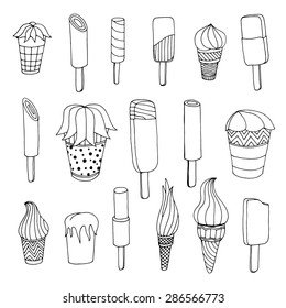 Ice cream icon set hand drawing. Vector illustration