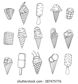 Ice cream icon set hand drawing. Vector illustration