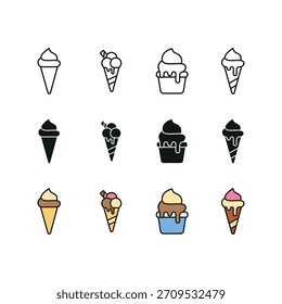 Un icono de helado en línea estilo de color de glifo para postres congelados y alimentos.