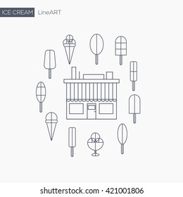 Ice cream icon set Line Art: Vector illustration