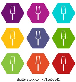 Ice Cream icon set many color hexahedron isolated on white vector illustration
