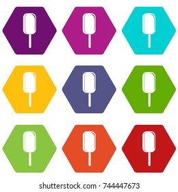 Ice cream icon set many color hexahedron isolated on white vector illustration